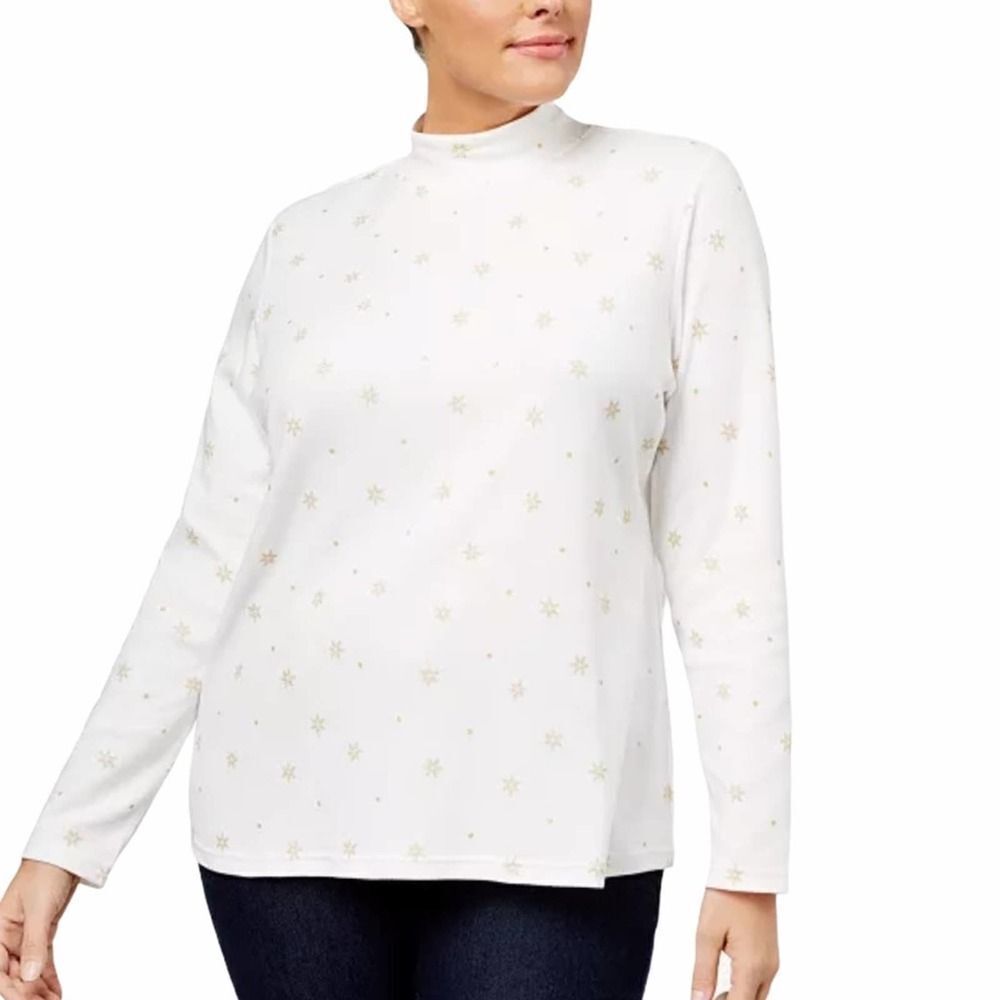Karen Scott Snowflake Mock‎ Neck Top White XL
